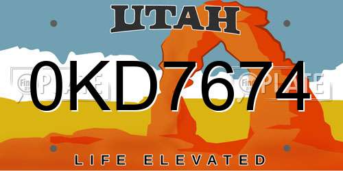 0KD7674 Utah License Plate