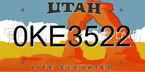 0KE3522 Utah License Plate
