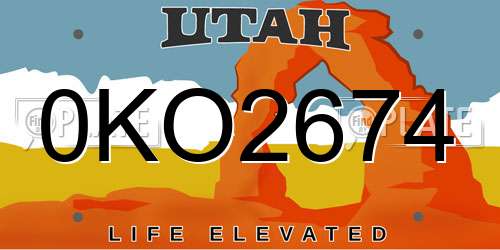 0KO2674 Utah License Plate
