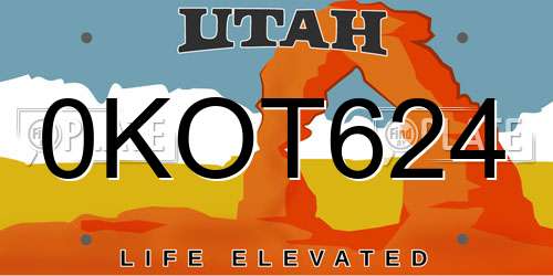 0KOT624 Utah License Plate
