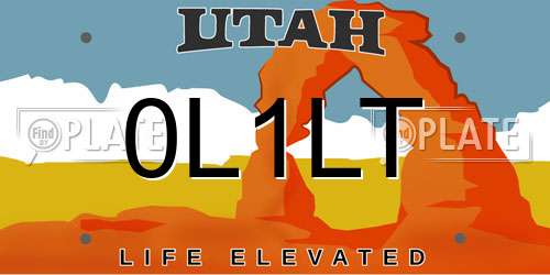 0L1LT Utah License Plate