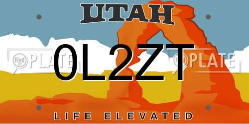 0L2ZT Utah License Plate
