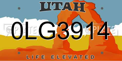 0LG3914 Utah License Plate