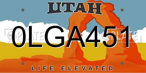 0LGA451 Utah License Plate