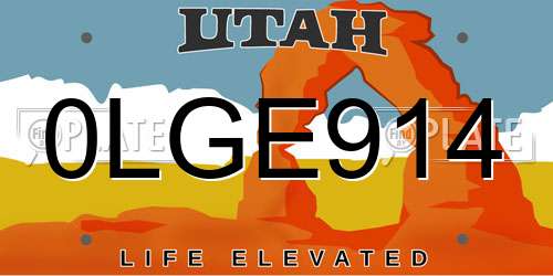0LGE914 Utah License Plate