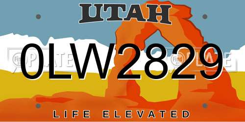 0LW2829 Utah License Plate