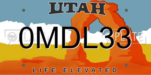 0MDL33 Utah License Plate