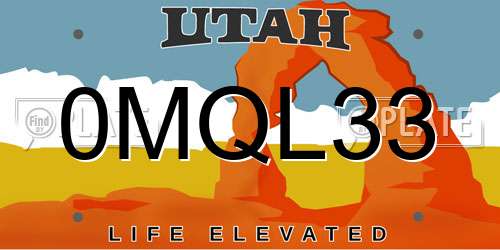0MQL33 Utah License Plate