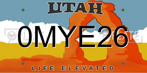 0MYE26 Utah License Plate