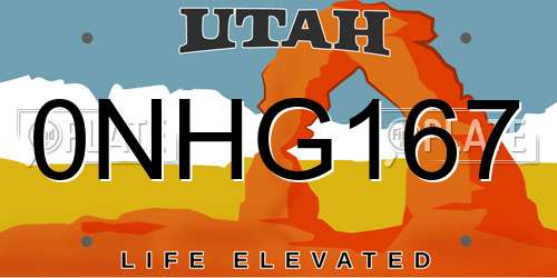 0NHG167 Utah License Plate