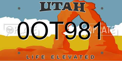 0OT981 Utah License Plate