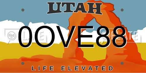 0OVE88 Utah License Plate