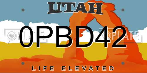 0PBD42 Utah License Plate