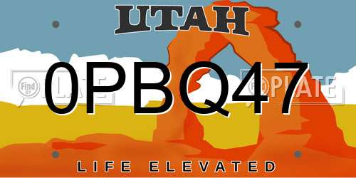 0PBQ47 Utah License Plate