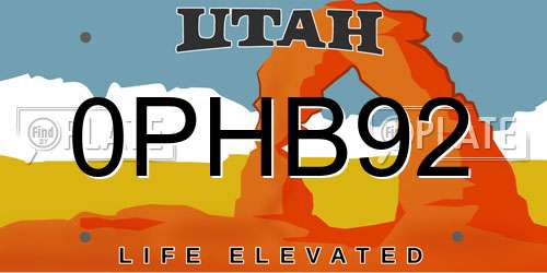 0PHB92 Utah License Plate