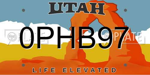 0PHB97 Utah License Plate
