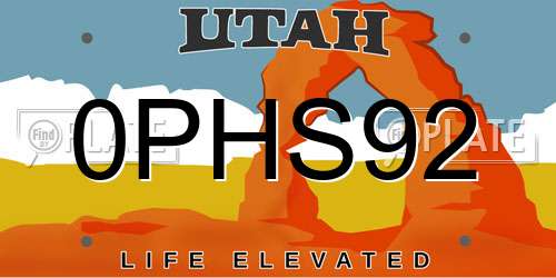 0PHS92 Utah License Plate