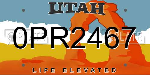0PR2467 Utah License Plate