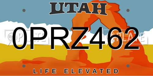 0PRZ462 Utah License Plate