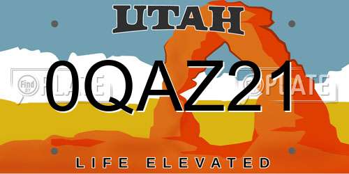 0QAZ21 Utah License Plate