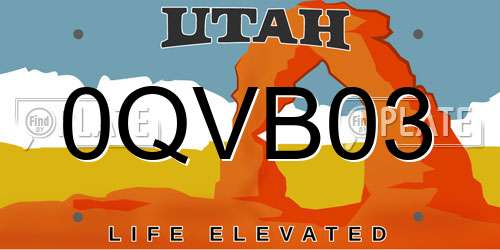 0QVB03 Utah License Plate