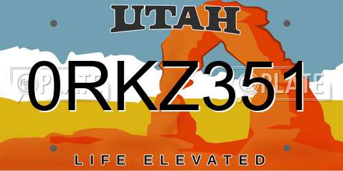 0RKZ351 Utah License Plate