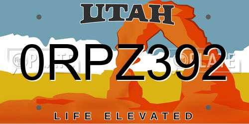 0RPZ392 Utah License Plate