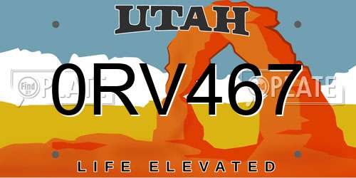 0RV467 Utah License Plate