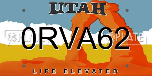 0RVA62 Utah License Plate