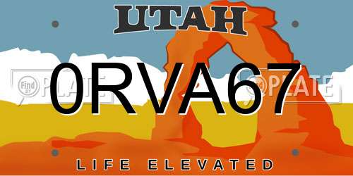 0RVA67 Utah License Plate