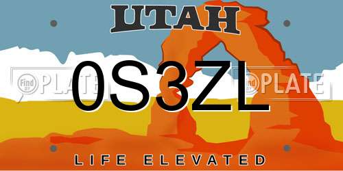 0S3ZL Utah License Plate