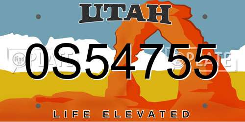 0S54755 Utah License Plate