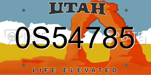 0S54785 Utah License Plate