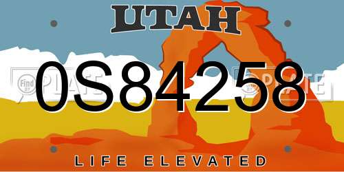 0S84258 Utah License Plate