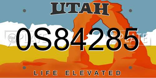 0S84285 Utah License Plate