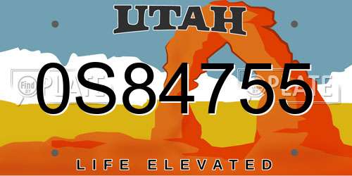 0S84755 Utah License Plate