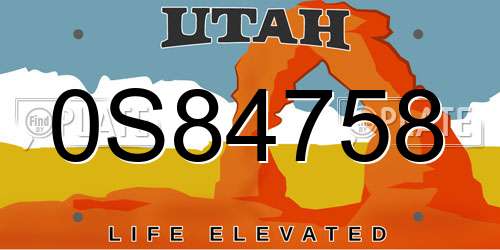 0S84758 Utah License Plate