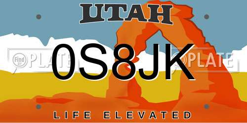 0S8JK Utah License Plate