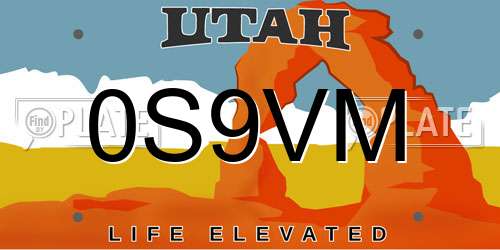 0S9VM Utah License Plate