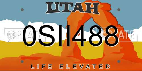 0SII488 Utah License Plate