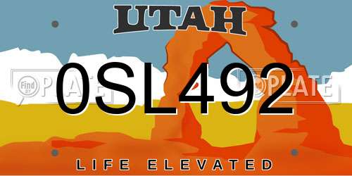 0SL492 Utah License Plate