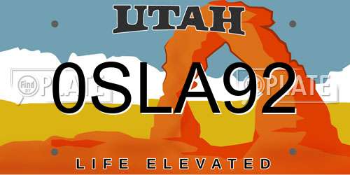 0SLA92 Utah License Plate