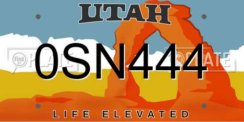 0SN444 Utah License Plate