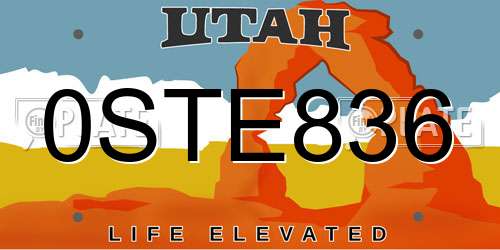 0STE836 Utah License Plate