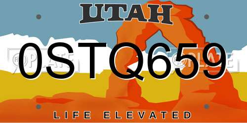 0STQ659 Utah License Plate