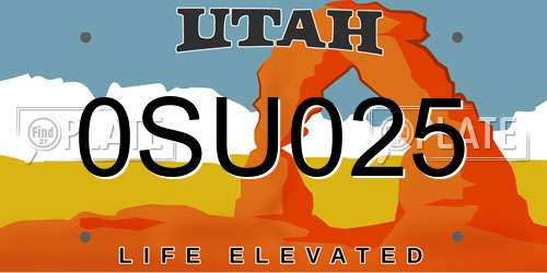 0SU025 Utah License Plate