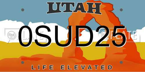 0SUD25 Utah License Plate