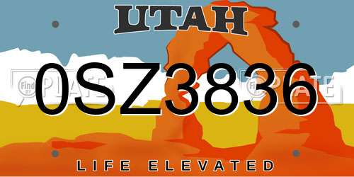 0SZ3836 Utah License Plate