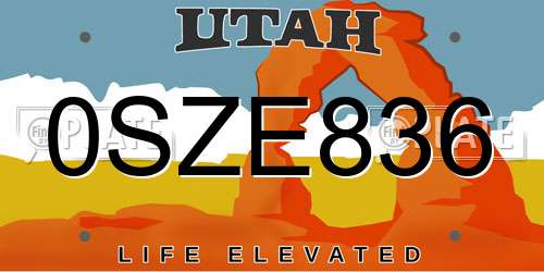 0SZE836 Utah License Plate