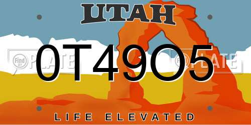 0T49O5 Utah License Plate